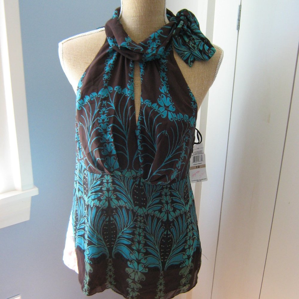 Bandolino Brown and Teal Halter Blouse